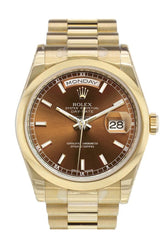 Rolex Day-Date 36 Cognac Dial President Yellow Gold Watch 118208